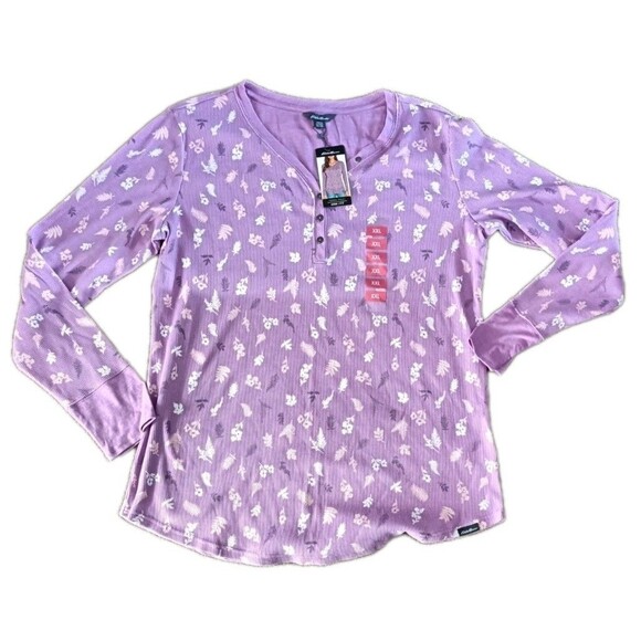 Eddie Bauer Thermal Shirt Top Size XXL Purple Ribbed Waffle Long Sleeve New - Picture 1 of 6